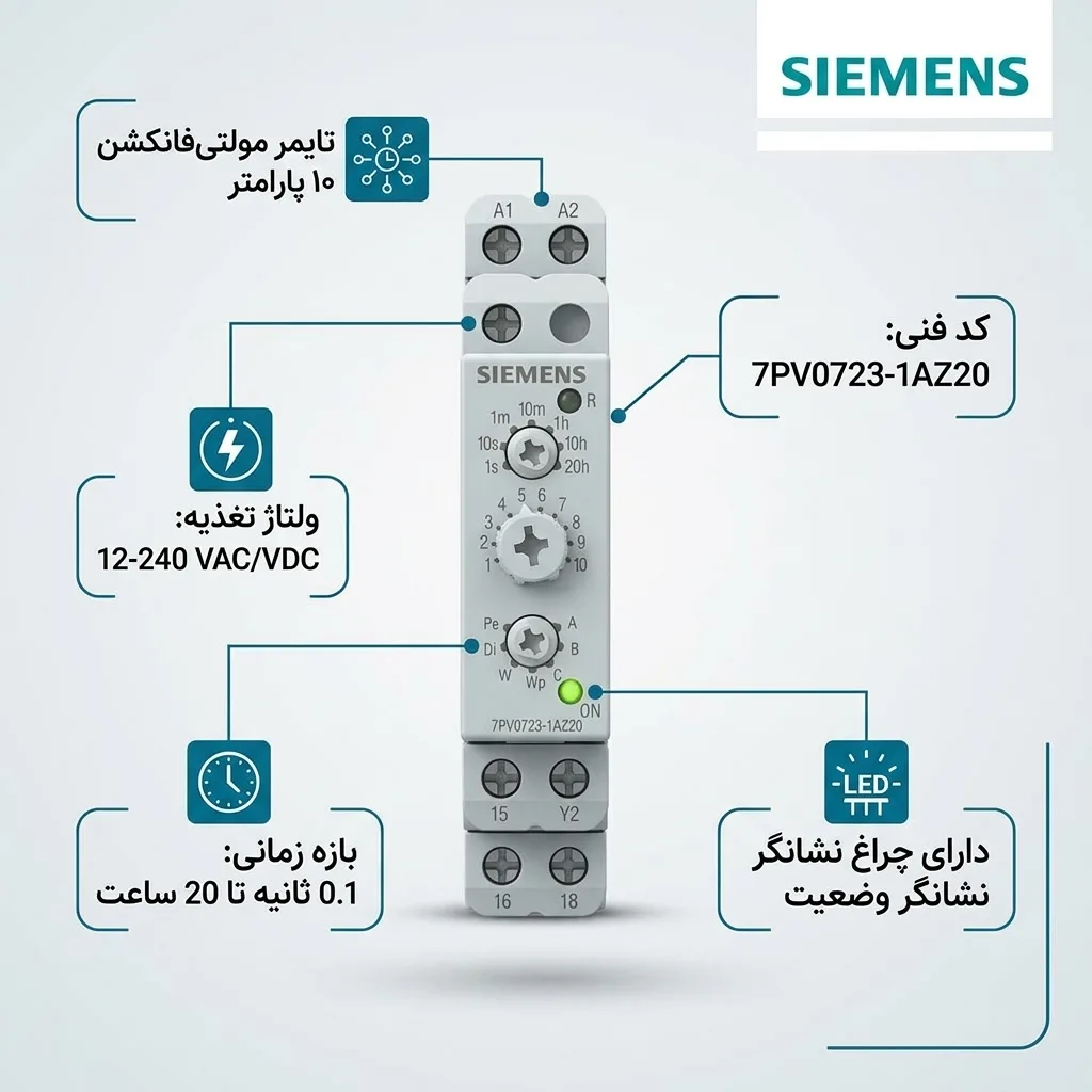 تایمر تاخیر مولتی فانکشن زیمنس 7PV0723-1AZ20 - تایمر زیمنس